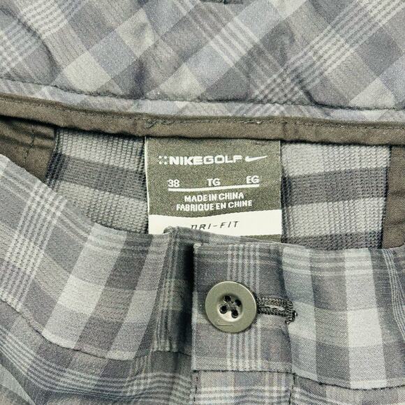 Nike Golf Shorts Men's 38 Plaid Black Gray Dri Fit Flat Front Pockets - Picture 4 of 5